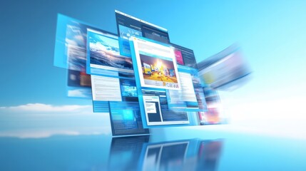 concept of assembling a web page from modules that fly around the display. the web design studio con