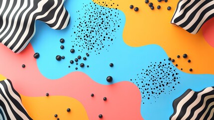 Wall Mural - Colorful abstract background with black and white shapes and dot patterns