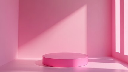 Poster - 3D rendering of a minimalist illustration featuring a geometric podium in pink
