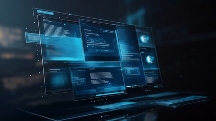 Wall Mural - concept of assembling a web page from modules that fly around the display. the web design studio con