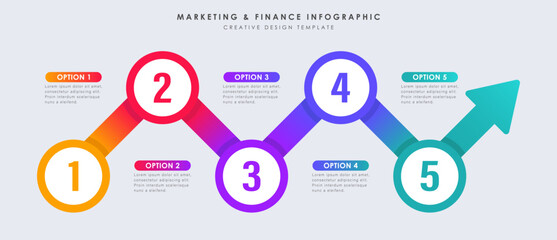 Wall Mural - Business presentation arrows style and turning point important. Infographic 5 steps to success. Vector illustration