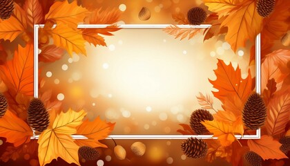 orange autumn pattern with bokeh effect and white frame in the center