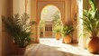 © Iswanto - Sunlit Courtyard with Ornate Archway and Terracotta Pots.
