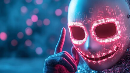 Sticker - Futuristic Mask with Pink and Blue Lighting.