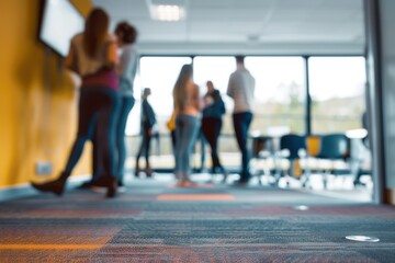 Wall Mural - Ready To Go In The Boardroom An out-of-focus background of a group of people stood in a boardroom in Hexham in the North East of England.