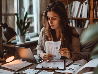 Young woman on laptop, focused on researching real estate investment opportunities for future financial growth.