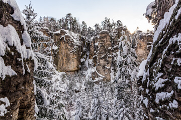 Wall Mural - Winter view of a Prachovske skaly rocks in Cesky raj (Czech Paradise) region, Czech Republic