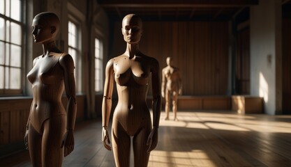 Wall Mural - Wooden Mannequins in Sunlit Studio