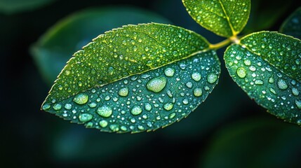 Wall Mural - Dewdrops on a Leaf