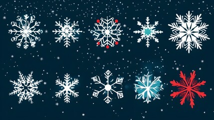 Christmas snowflakes in a vector illustration set with a mix of traditional and modern designs