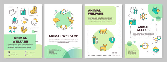 Animal welfare green circle brochure template. Leaflet design with linear icons. Editable 4 vector layouts for presentation, annual reports. Arial-Bold, Myriad Pro-Regular fonts used