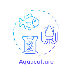 Sticker - Aquaculture blue gradient concept icon. Fish farming, cultivation. Aquatic farm, seafood. Round shape line illustration. Abstract idea. Graphic design. Easy to use in infographic, presentation