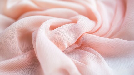 Close-up of a soft pastel pink women's dress with a delicate small bow pattern, neatly folded on a clean white surface, highlighting intricate fabric details.