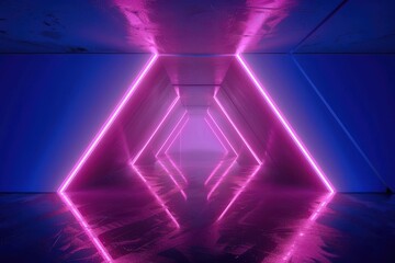 Wall Mural - Triangle Shape, Glowing neon tunnel. Abstract seamless background. Fluorescent ultraviolet light. Glowing neon tunnel. Abstract seamless background. Fluorescent ultraviolet light.