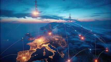 Leinwandbilder - Communication coverage in telecommunication, focusing on global reach, signal strength, and coverage maps. Generative AI.