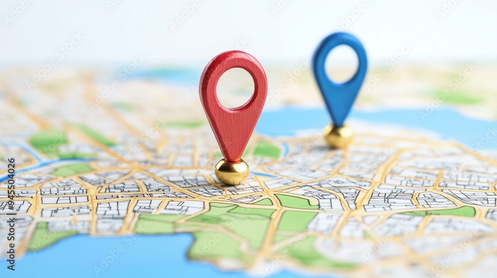 Map with Red and Blue Pinpoints for Geospatial Analysis and Location ...