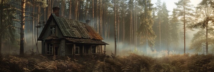 Sticker - Abandoned House in a Shrouded Wooded Area