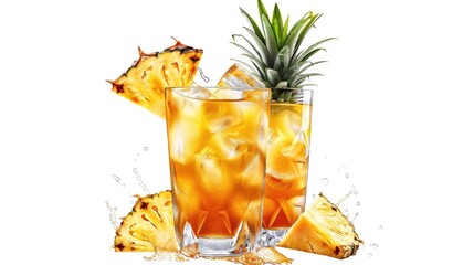 Poster - A refreshing pineapple drink with ice and a slice on top