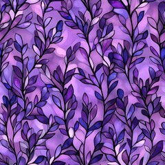 Wall Mural - Deep purple stained glass style lavender sprig pattern, seamless repeating pattern, minimal pattern, great for fabric prints, greeting cards, home accessories, and branding materials