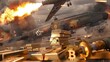 © Wimon - Dramatic scene depicting warfare with explosions, military assets, and cryptocurrency elements highlighting conflict and finance.