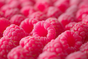 Wall Mural - pink raspberries close up in full frame background