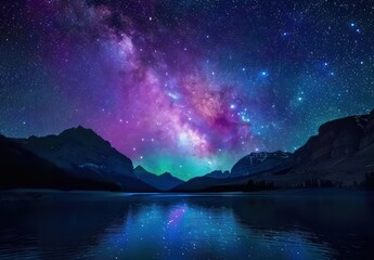 Wall Mural - Milky Way Over Mountain Lake