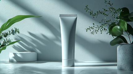 A mockup of a cosmetic product tube.