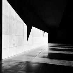 Aufkleber - An image capturing geometric shadows on a concrete wall in a minimalist architectural space, highlighting the contrast between light and shadow in an abstract composition.