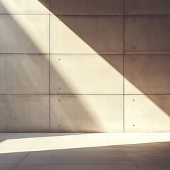 Poster - An image displaying a concrete wall with precise, geometric lines illuminated by natural light casting shadows, emphasizing the beauty of architectural simplicity and modern design.