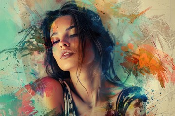 Canvas Print - A woman with her eyes closed, covered in paint splatters