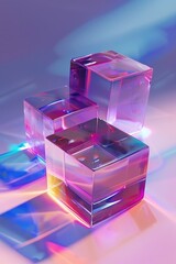 Canvas Print - A pair of transparent glass cubes sit on a flat surface, reflecting light and creating a sense of simplicity