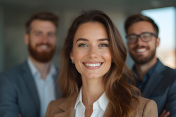 Wall Mural - Successful business team standing together and smiling