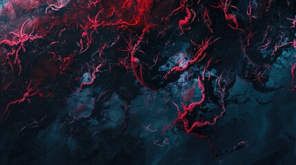 Wall Mural - Abstract artwork featuring red and black colors