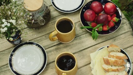 Wall Mural - Summer tea party or outdoor breakfast. 