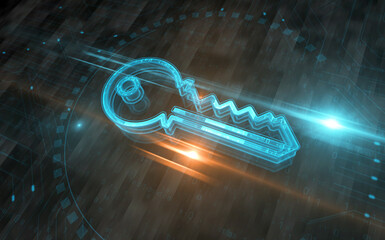 Wall Mural - Cyber security with key symbol digital concept 3d illustration