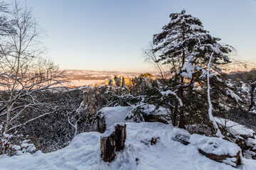 Sticker - Winter view of Hruba Skala rocks in Cesky raj (Czech Paradise) region, Czech Republic