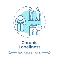 Sticker - Chronic loneliness soft blue concept icon. Depression, anxiety. Solitude, melancholy. Round shape line illustration. Abstract idea. Graphic design. Easy to use in infographic, presentation