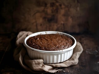 Rustic Chocolate Cake in a Ceramic Dish