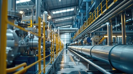 Sticker - Pipes stored in a large industrial building, utility infrastructure