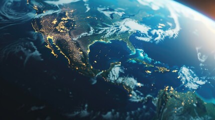 Wall Mural - a view of the earth from space at night, showing city lights and stars