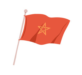 Morocco flag waving on flagpole. National red banner with Moroco star, pentagram. Moroccan culture and government. Maroc country symbol. Flat vector illustration isolated on white background