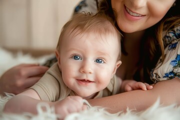 Wall Mural - mother with a small child close-up portrait of baby boy and his mother