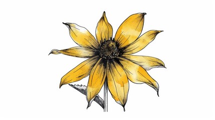 Wall Mural - A simple drawing of a yellow flower on a white background, perfect for designs and projects