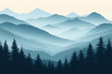 Naklejka na meble silhouette of a mountain range with pine trees, nature vector landscape