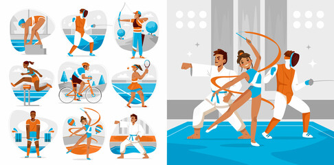 Wall Mural - Olympic sports flat cartoon set