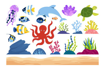 Poster - Hand drawn world oceans day icons set