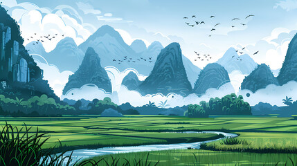 Wall Mural - landscape with mountains