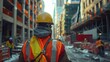 © suteeda - a construction engineer wearing safety gear, conducting a safety inspection on a busy construction site, highlighting the importance of safety protocols.
