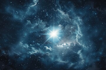 Canvas Print - A single bright star shining brightly in the clear night sky