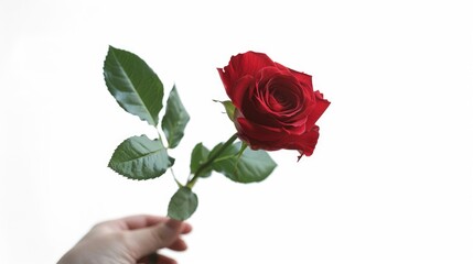 Canvas Print - A person holding a red rose in their hand, useful for romantic or floral-themed designs